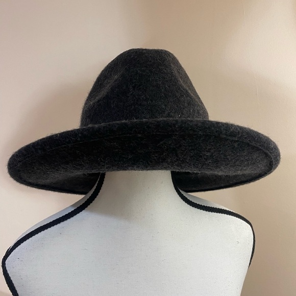 Universal Thread Gray Black Fedora Wide Brim Hat Fall/Winter Hat Leather Detail - Picture 4 of 10